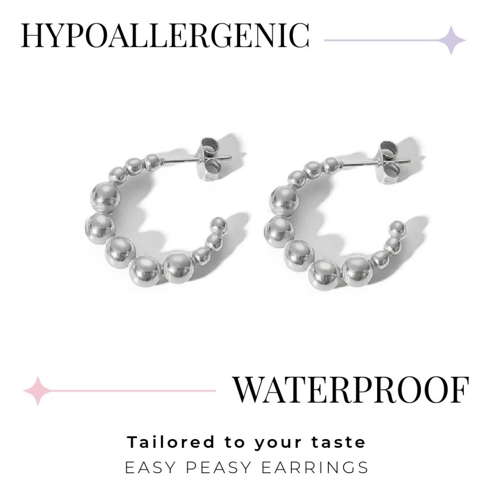 C-shape round bead hoop stud – Butterfly Back (316L Stainless Steel)