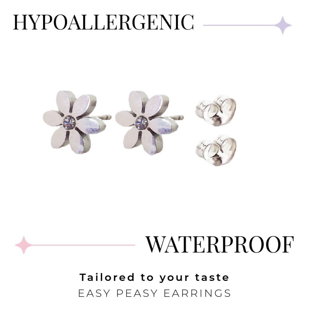 Six Petal Flower Rhinestone Stud – Butterfly Back (316L Stainless Steel)