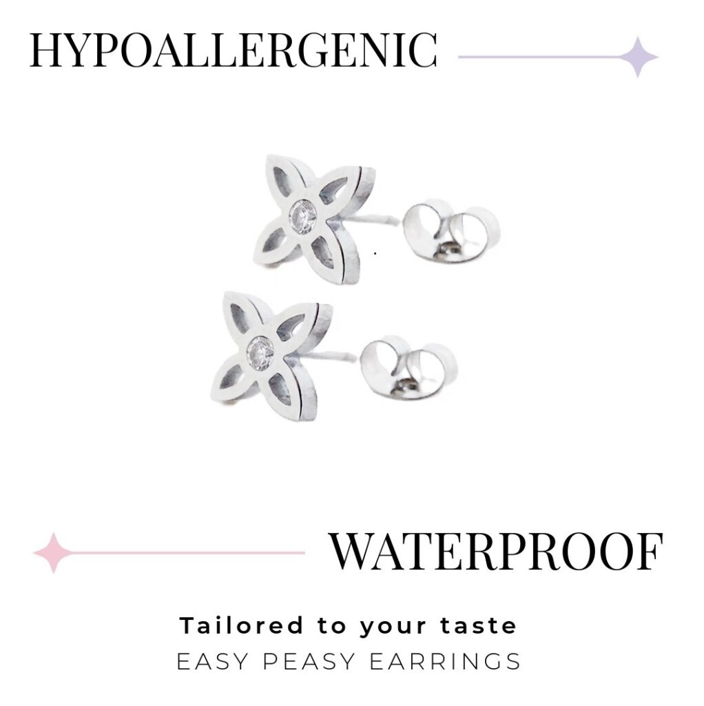 Little Leaf Rhinestone Stud – Butterfly Back (316L Stainless Steel)