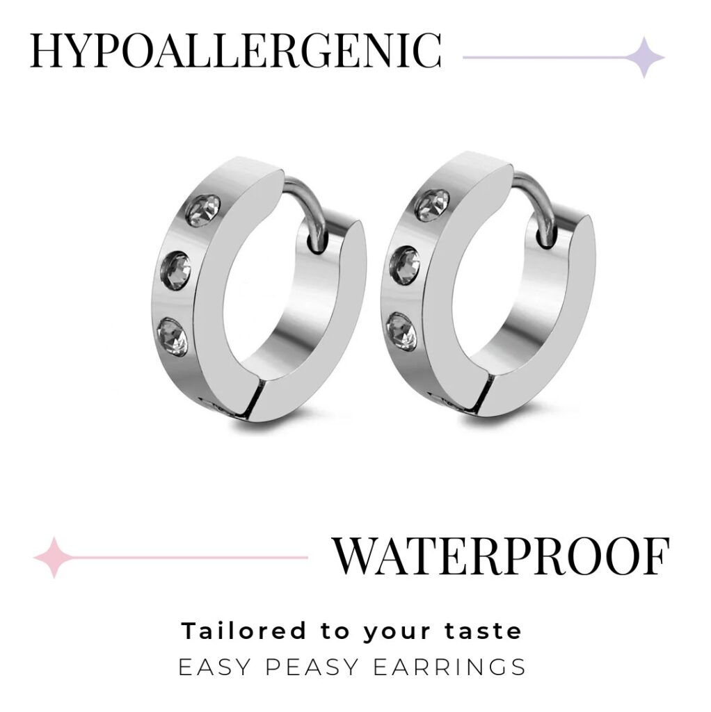 Inlaid Zirconia Huggie Earrings (316L Stainless Steel)