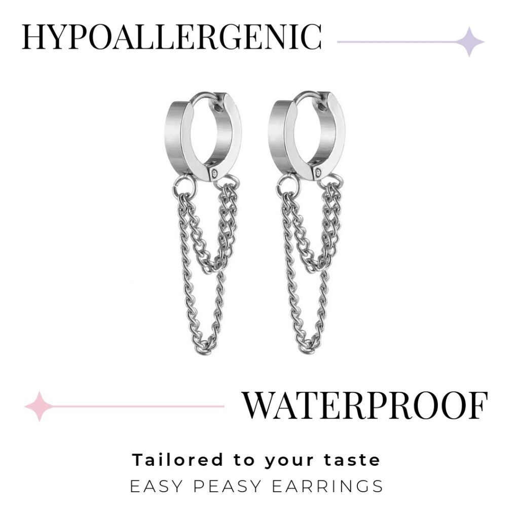 Punk Hip Hop Hoop Earrings - Double U-Shaped Chain Dangle (316L Stainless Steel)