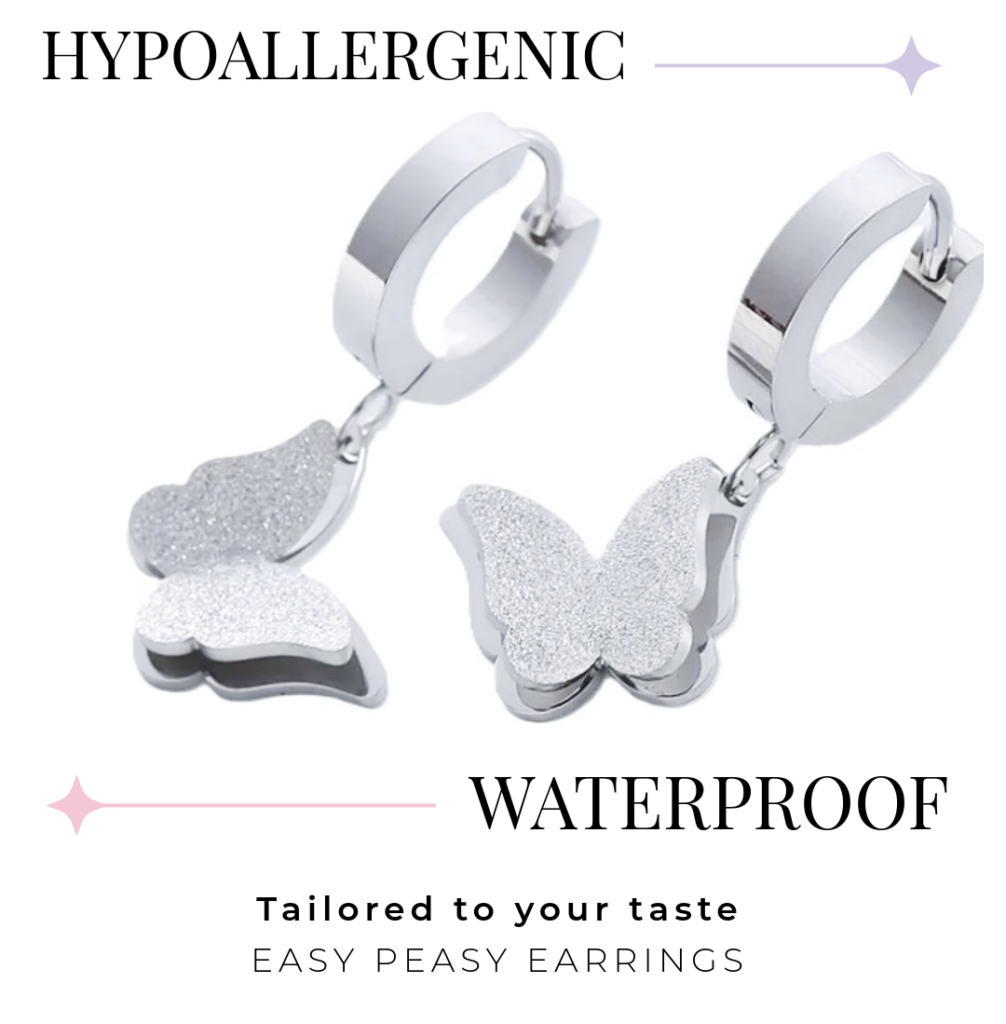 Huggie Hoop - Frosted Double Layer Butterfly Dangle (316L Stainless Steel)