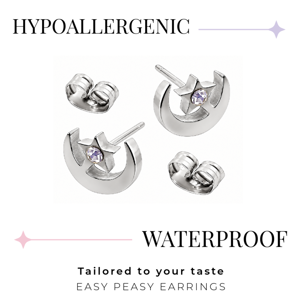 Moon & Star Rhinestone Stud – Butterfly Back (316L Stainless Steel)