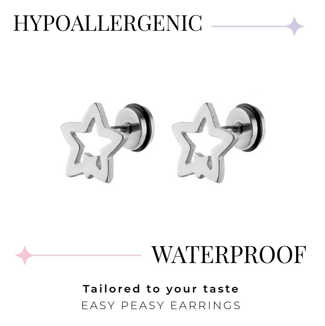 Hollow Double Star Stud – Flat Back (316L Stainless Steel)