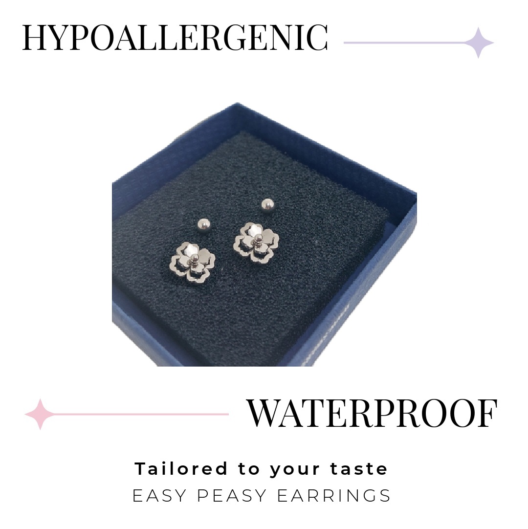 Double Layer Hollow Flower Style Stud - Screw Ball Back (316L Stainless Steel)